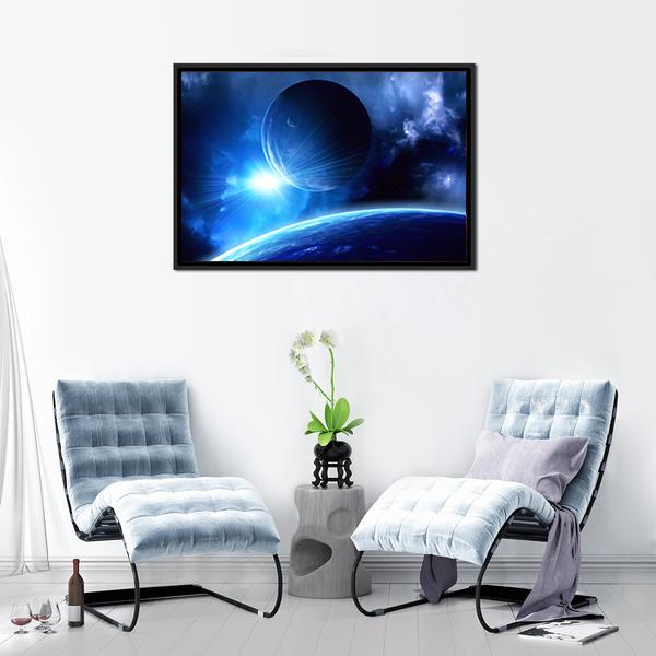 Planets &amp; Nebula Canvas Wall Art-1 Piece-Floating Frame-24" x 16"-Tiaracle