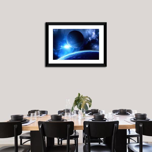 Planets &amp; Nebula Canvas Wall Art-1 Piece-Framed Print-20" x 16"-Tiaracle