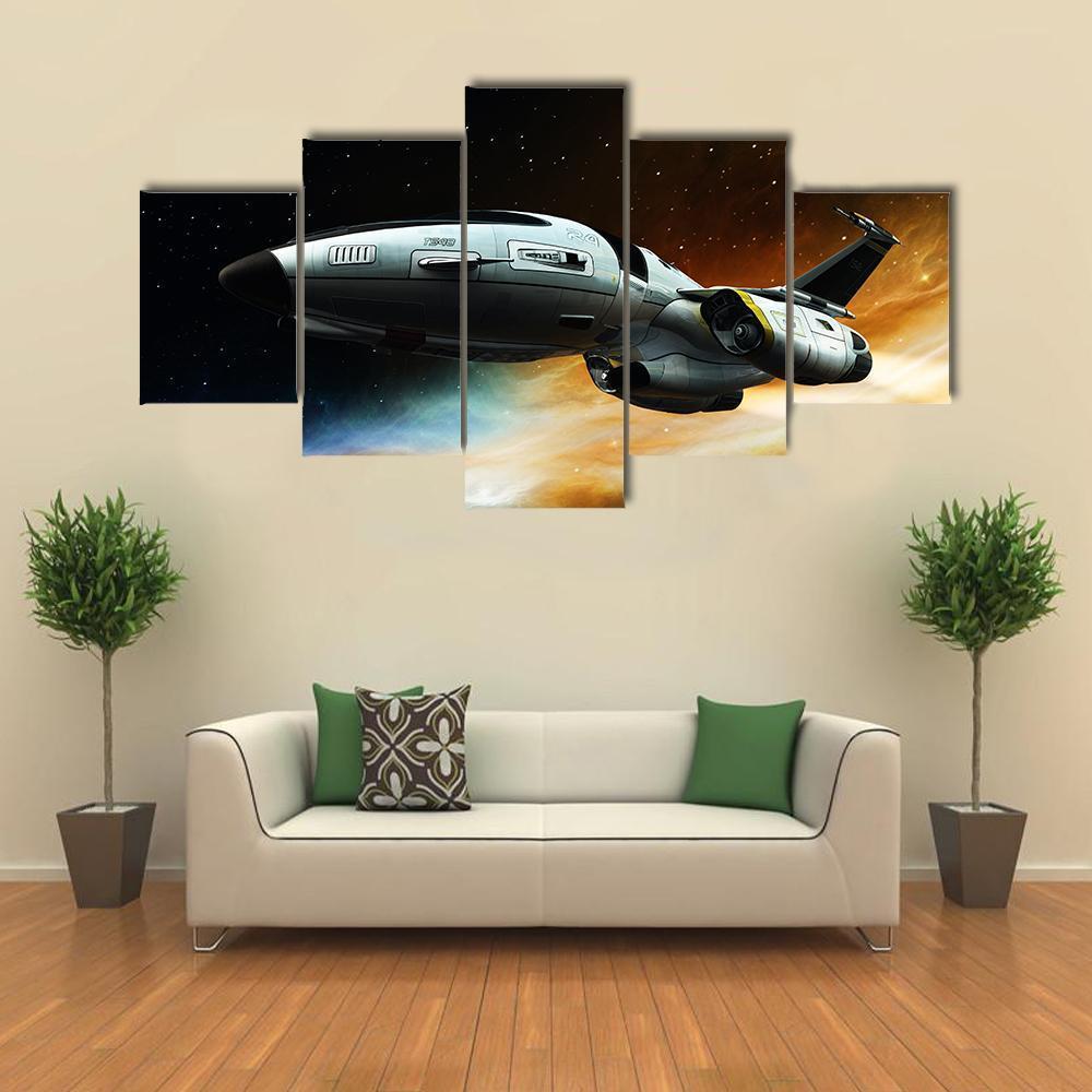 Space Ship Canvas Wall Art-5 Star-Gallery Wrap-62" x 32"-Tiaracle