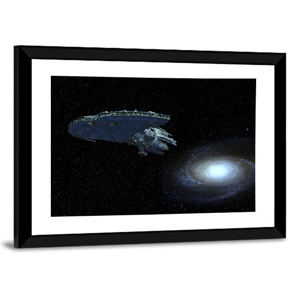 Space Ship Near Galaxy Panoramic Canvas Wall Art-1 Piece-36" x 12"-Tiaracle