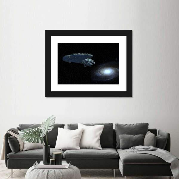 Space Ship Near Galaxy Panoramic Canvas Wall Art-1 Piece-36" x 12"-Tiaracle