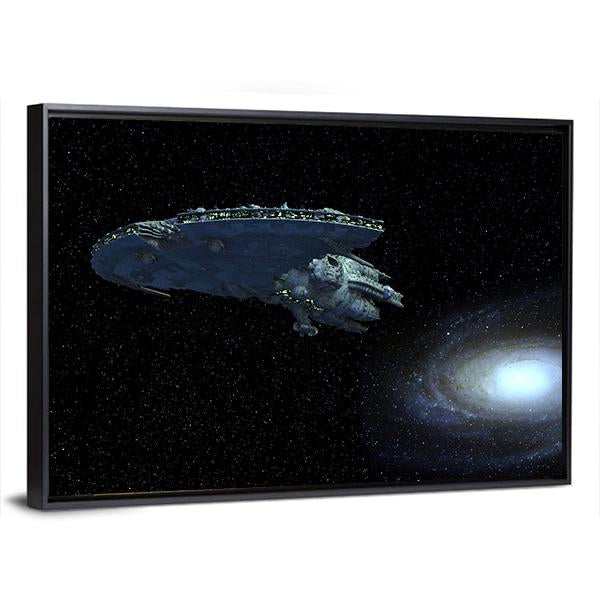 Space Ship Near Galaxy Panoramic Canvas Wall Art-1 Piece-36" x 12"-Tiaracle
