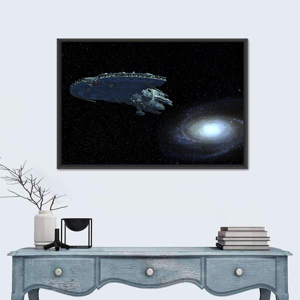 Space Ship Near Galaxy Panoramic Canvas Wall Art-1 Piece-36" x 12"-Tiaracle