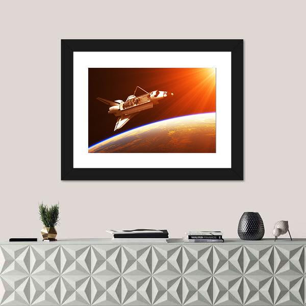 Space Shuttle In Rising Sun Canvas Wall Art-1 Piece-Framed Print-20" x 16"-Tiaracle
