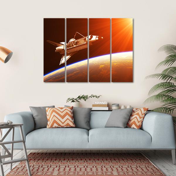 Space Shuttle In Rising Sun Canvas Wall Art-4 Horizontal-Gallery Wrap-34" x 24"-Tiaracle