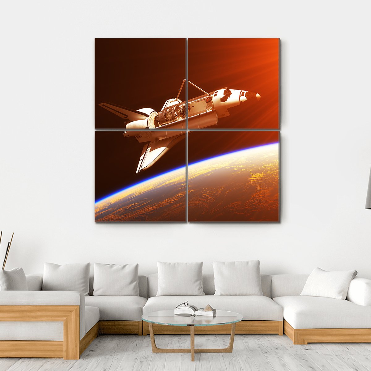Space Shuttle In Rising Sun Canvas Wall Art-4 Square-Gallery Wrap-17" x 17"-Tiaracle