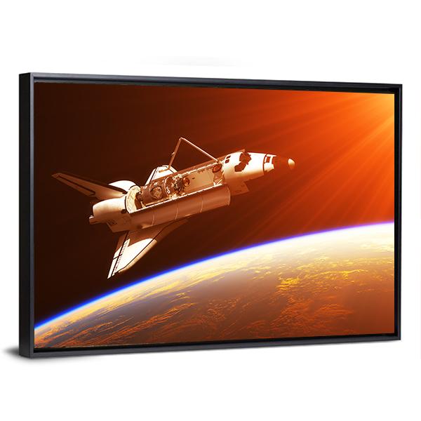 Space Shuttle In Rising Sun Canvas Wall Art-3 Horizontal-Gallery Wrap-25" x 16"-Tiaracle