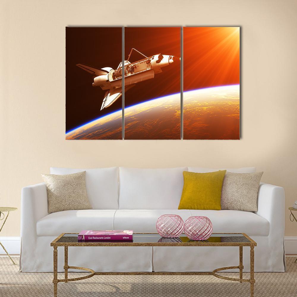 Space Shuttle In Rising Sun Canvas Wall Art-3 Horizontal-Gallery Wrap-37" x 24"-Tiaracle
