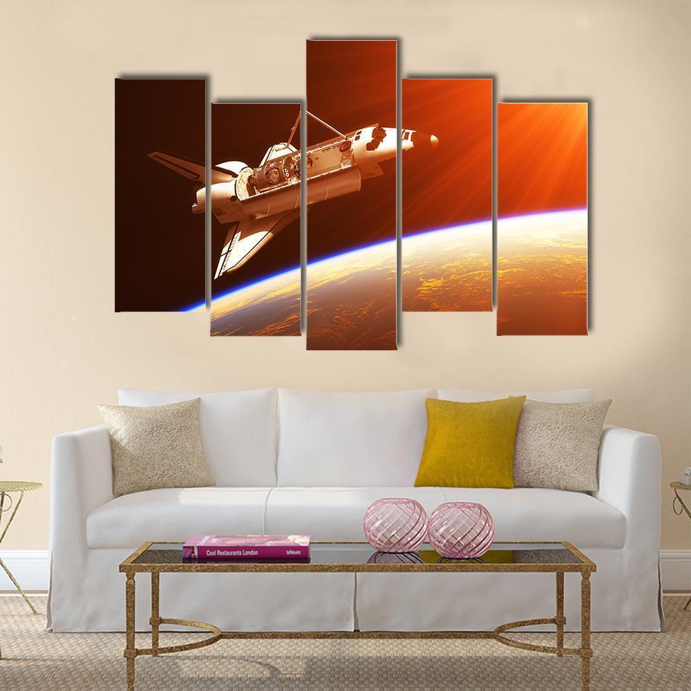 Space Shuttle In Rising Sun Canvas Wall Art-5 Pop-Gallery Wrap-47" x 32"-Tiaracle