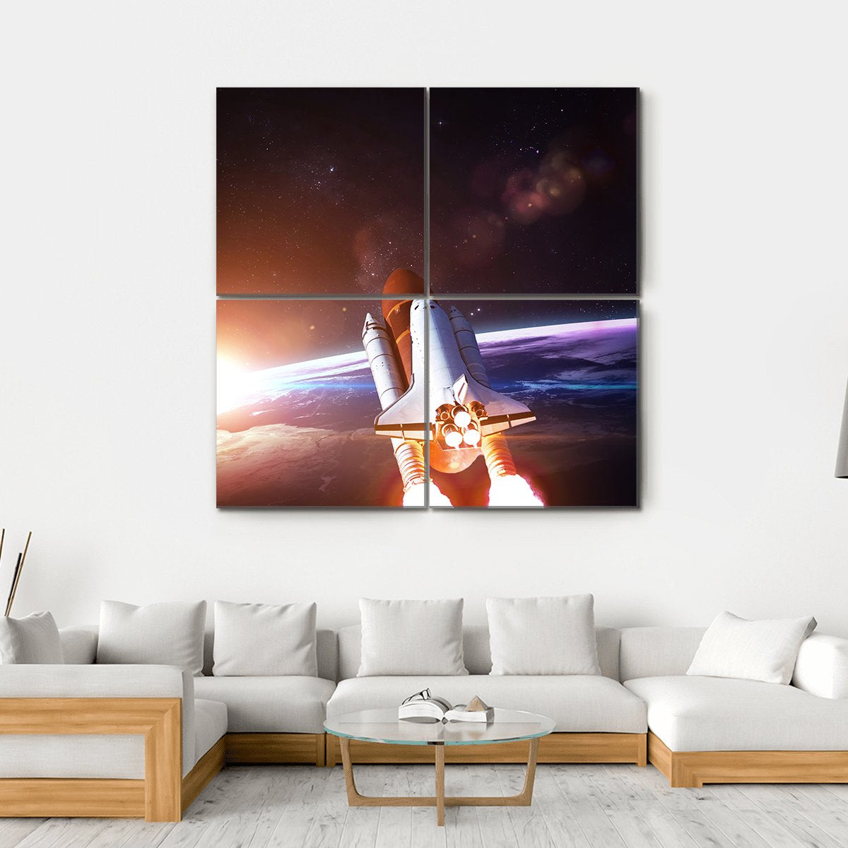 Space Shuttle Taking Off On A Mission Canvas Wall Art-4 Square-Gallery Wrap-17" x 17"-Tiaracle