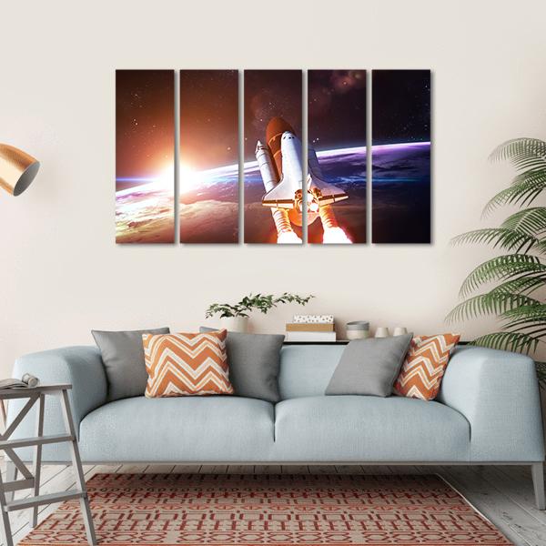 Space Shuttle Taking Off On A Mission Canvas Wall Art-5 Horizontal-Gallery Wrap-22" x 12"-Tiaracle