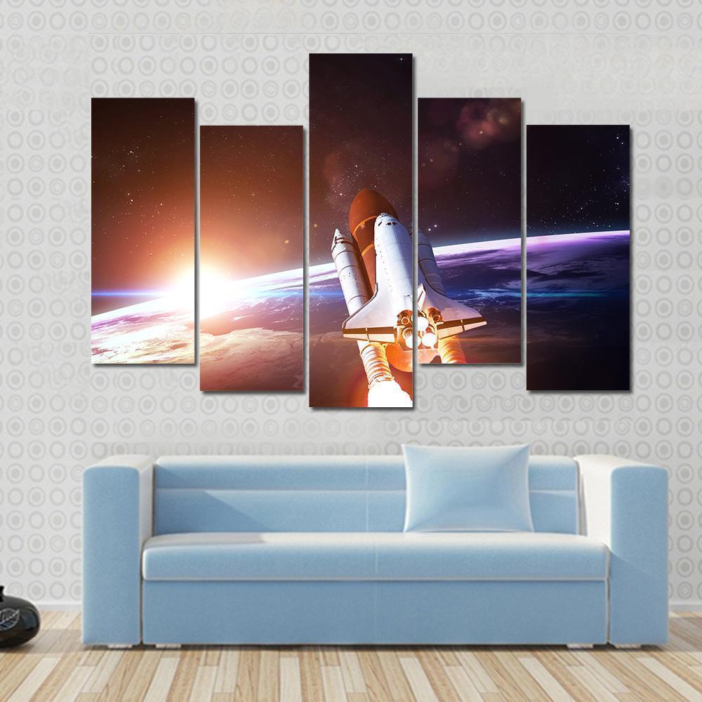 Space Shuttle Taking Off On A Mission Canvas Wall Art-5 Pop-Gallery Wrap-47" x 32"-Tiaracle