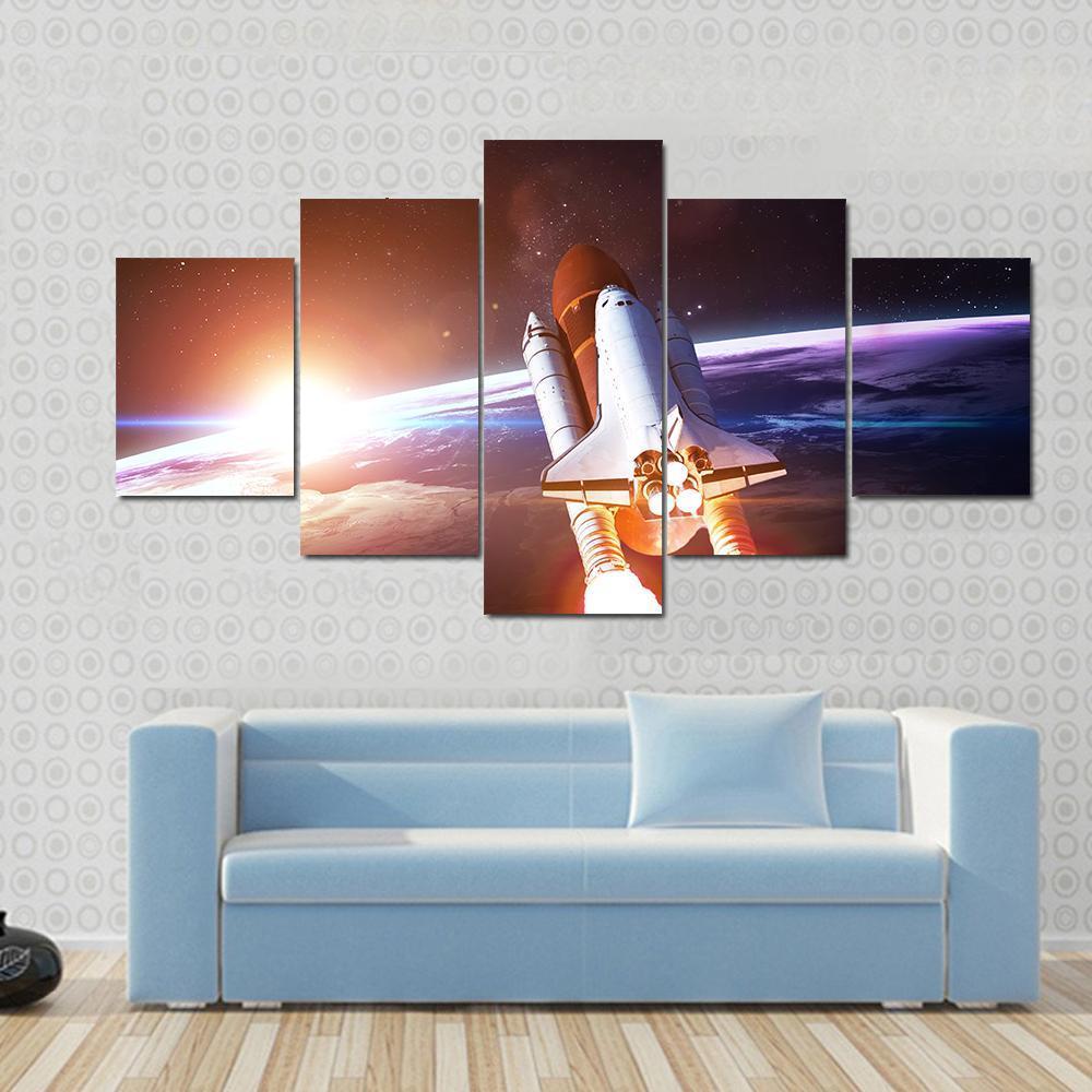 Space Shuttle Taking Off On A Mission Canvas Wall Art-5 Star-Gallery Wrap-62" x 32"-Tiaracle