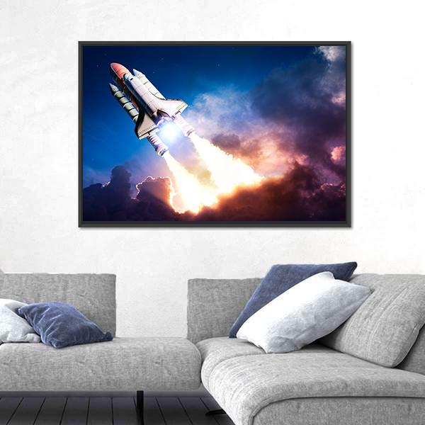 Space Shuttle Taking Off On A Mission Panoramic Canvas Wall Art-1 Piece-36" x 12"-Tiaracle