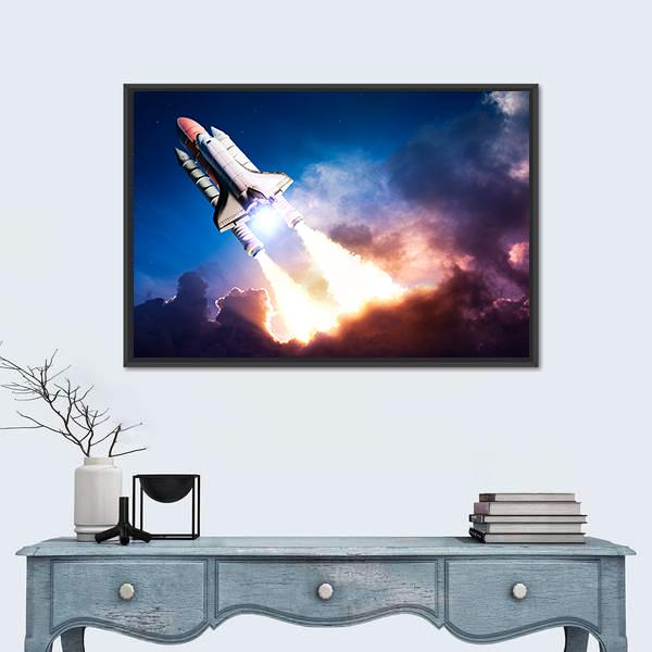 Space Shuttle Taking Off On A Mission Panoramic Canvas Wall Art-1 Piece-36" x 12"-Tiaracle