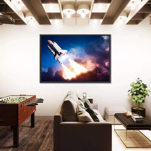 Space Shuttle Taking Off On A Mission Panoramic Canvas Wall Art-1 Piece-36" x 12"-Tiaracle