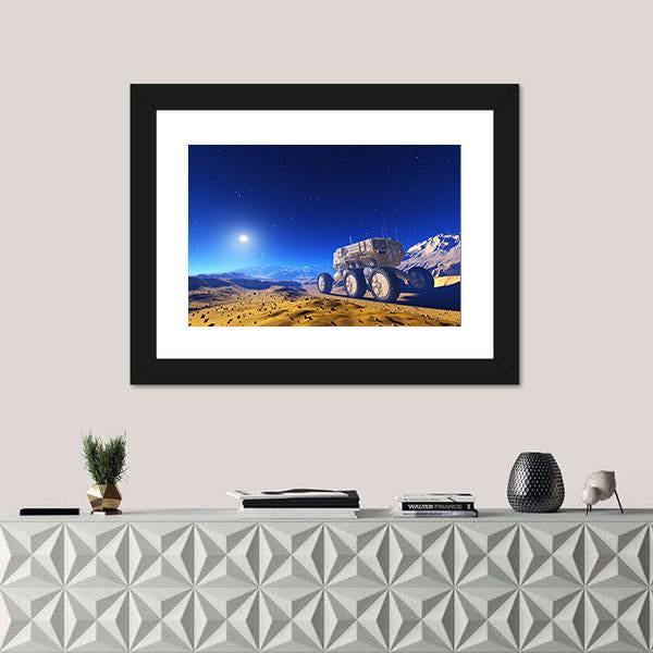 Space Transport Moves Along Mountain Canvas Wall Art-1 Piece-Framed Print-20" x 16"-Tiaracle