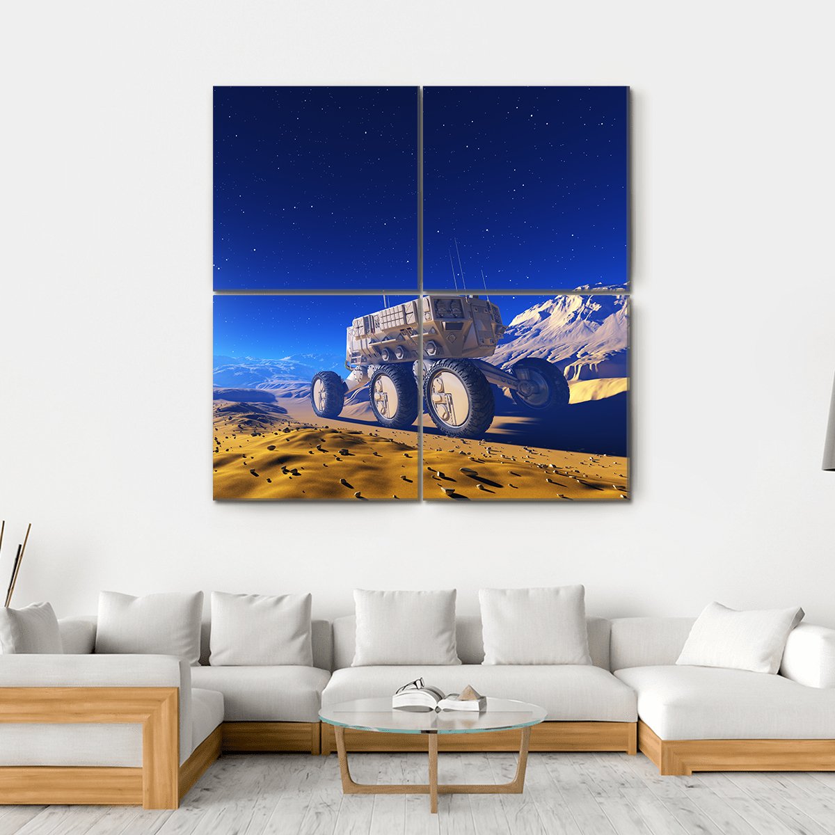 Space Transport Moves Along Mountain Canvas Wall Art-4 Square-Gallery Wrap-17" x 17"-Tiaracle