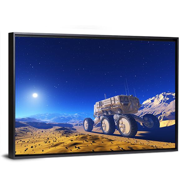 Space Transport Moves Along Mountain Canvas Wall Art-3 Horizontal-Gallery Wrap-25" x 16"-Tiaracle