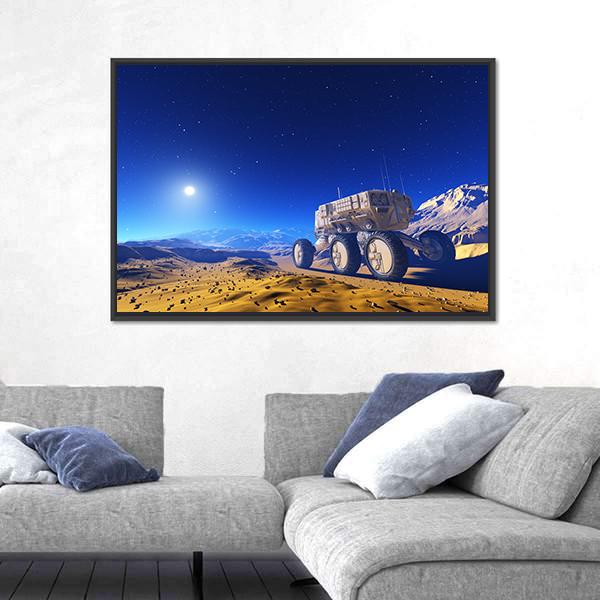 Space Transport Moves Along Mountain Canvas Wall Art-3 Horizontal-Gallery Wrap-25" x 16"-Tiaracle