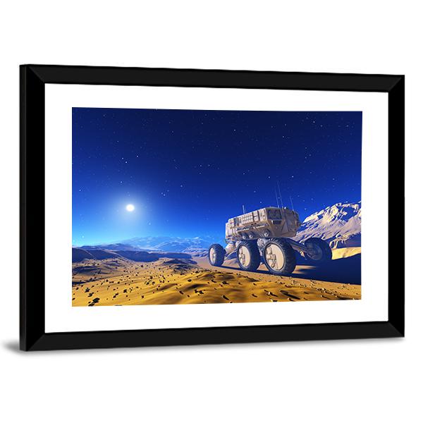 Space Transport Moves Along Mountain Canvas Wall Art-3 Horizontal-Gallery Wrap-25" x 16"-Tiaracle