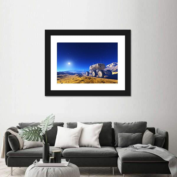 Space Transport Moves Along Mountain Canvas Wall Art-3 Horizontal-Gallery Wrap-25" x 16"-Tiaracle
