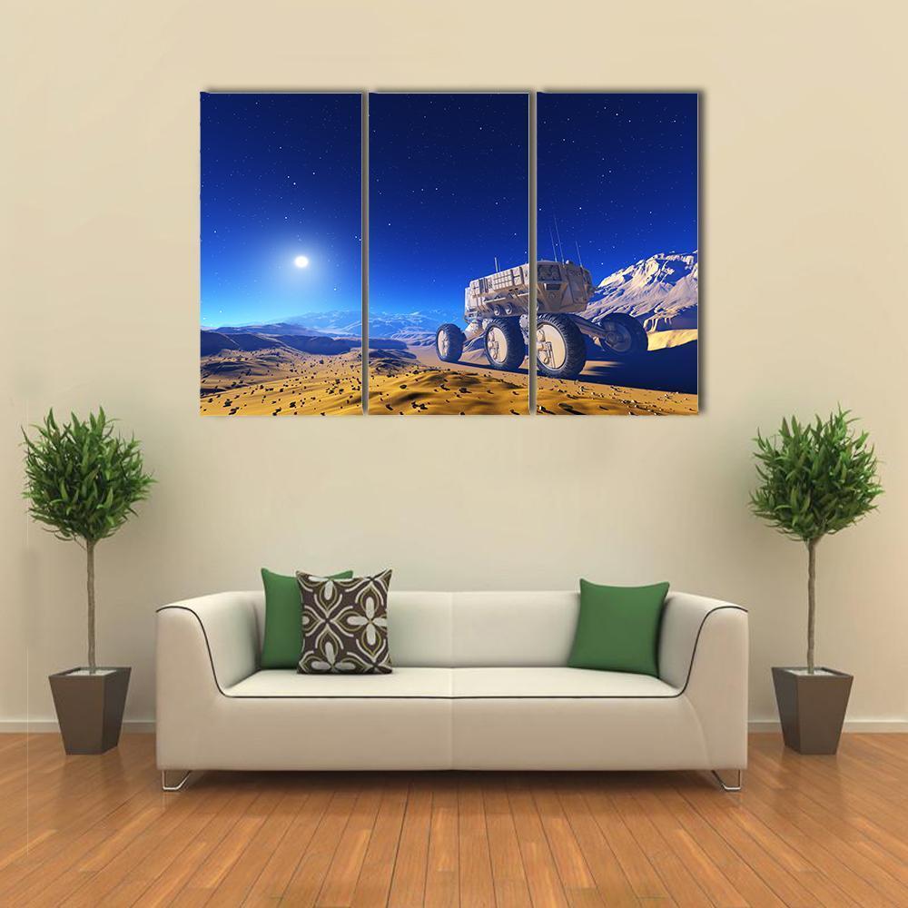 Space Transport Moves Along Mountain Canvas Wall Art-3 Horizontal-Gallery Wrap-37" x 24"-Tiaracle