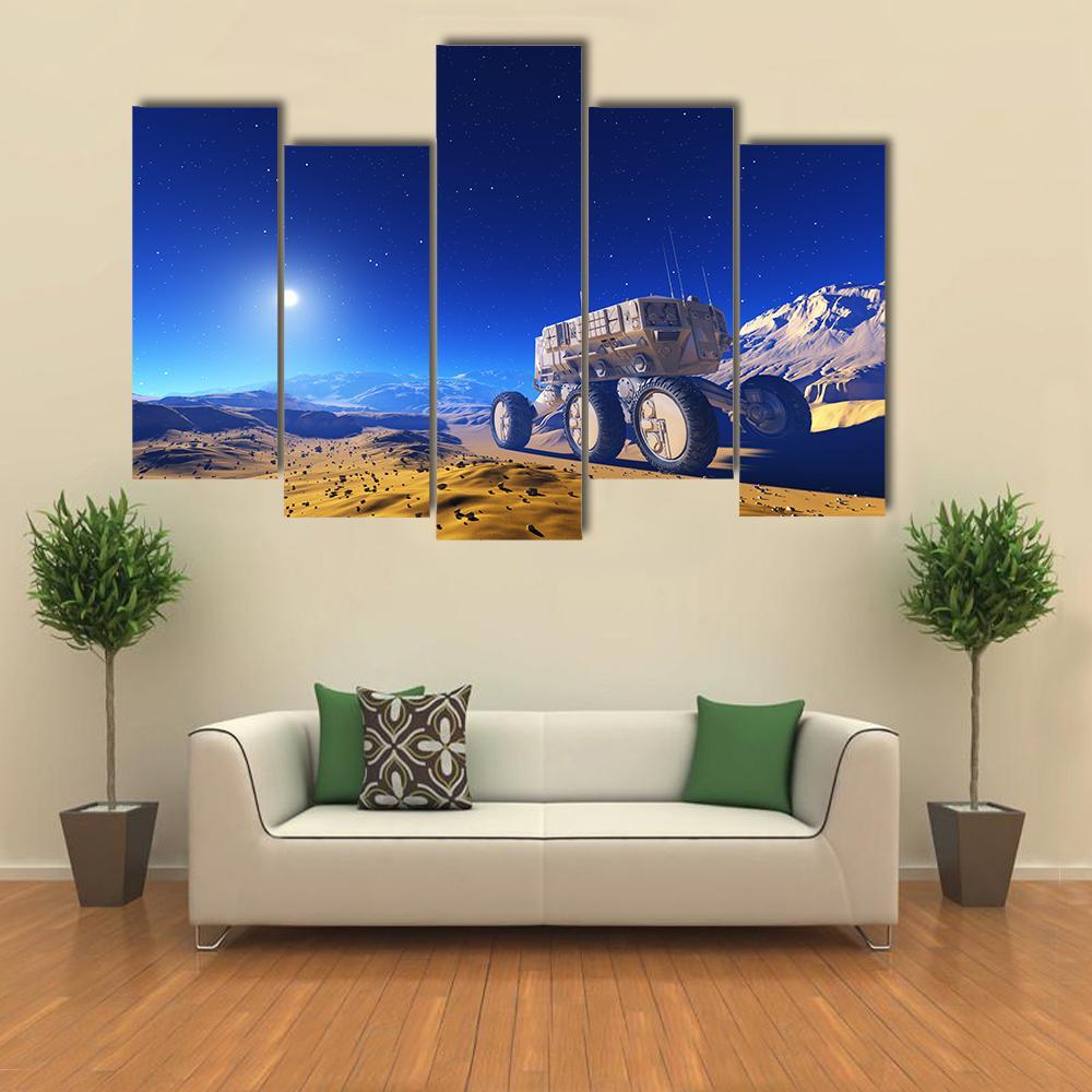 Space Transport Moves Along Mountain Canvas Wall Art-5 Pop-Gallery Wrap-47" x 32"-Tiaracle