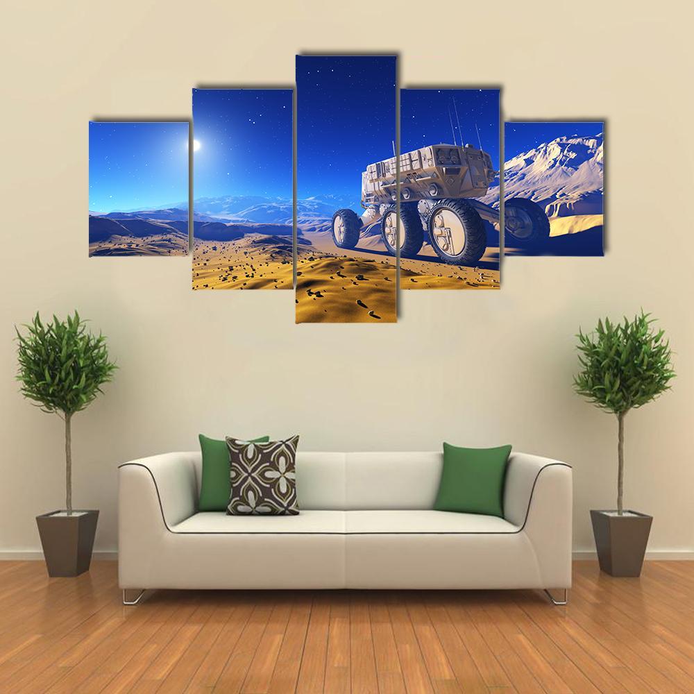 Space Transport Moves Along Mountain Canvas Wall Art-5 Star-Gallery Wrap-62" x 32"-Tiaracle