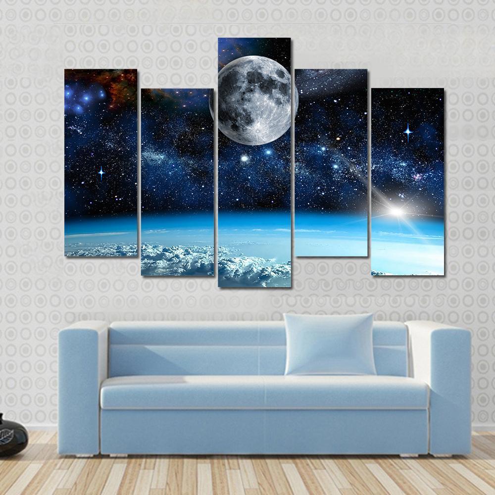 Space View From Earth Space Canvas Wall Art-5 Pop-Gallery Wrap-47" x 32"-Tiaracle