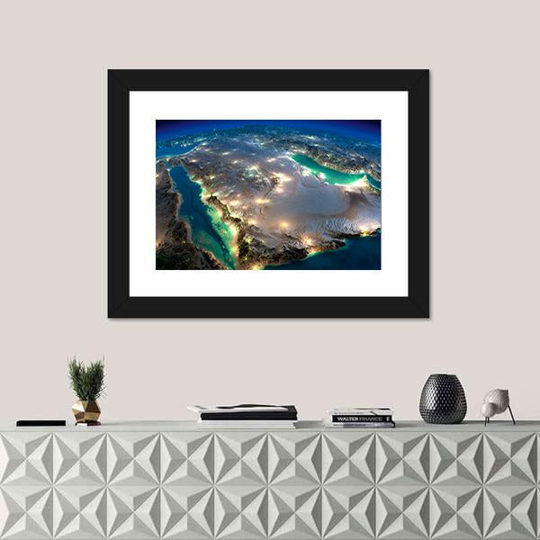Space View Of Saudi Arabia Canvas Wall Art-1 Piece-Framed Print-20" x 16"-Tiaracle
