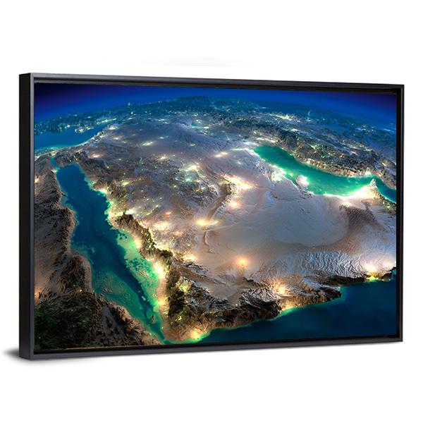 Space View Of Saudi Arabia Canvas Wall Art-3 Horizontal-Gallery Wrap-25" x 16"-Tiaracle