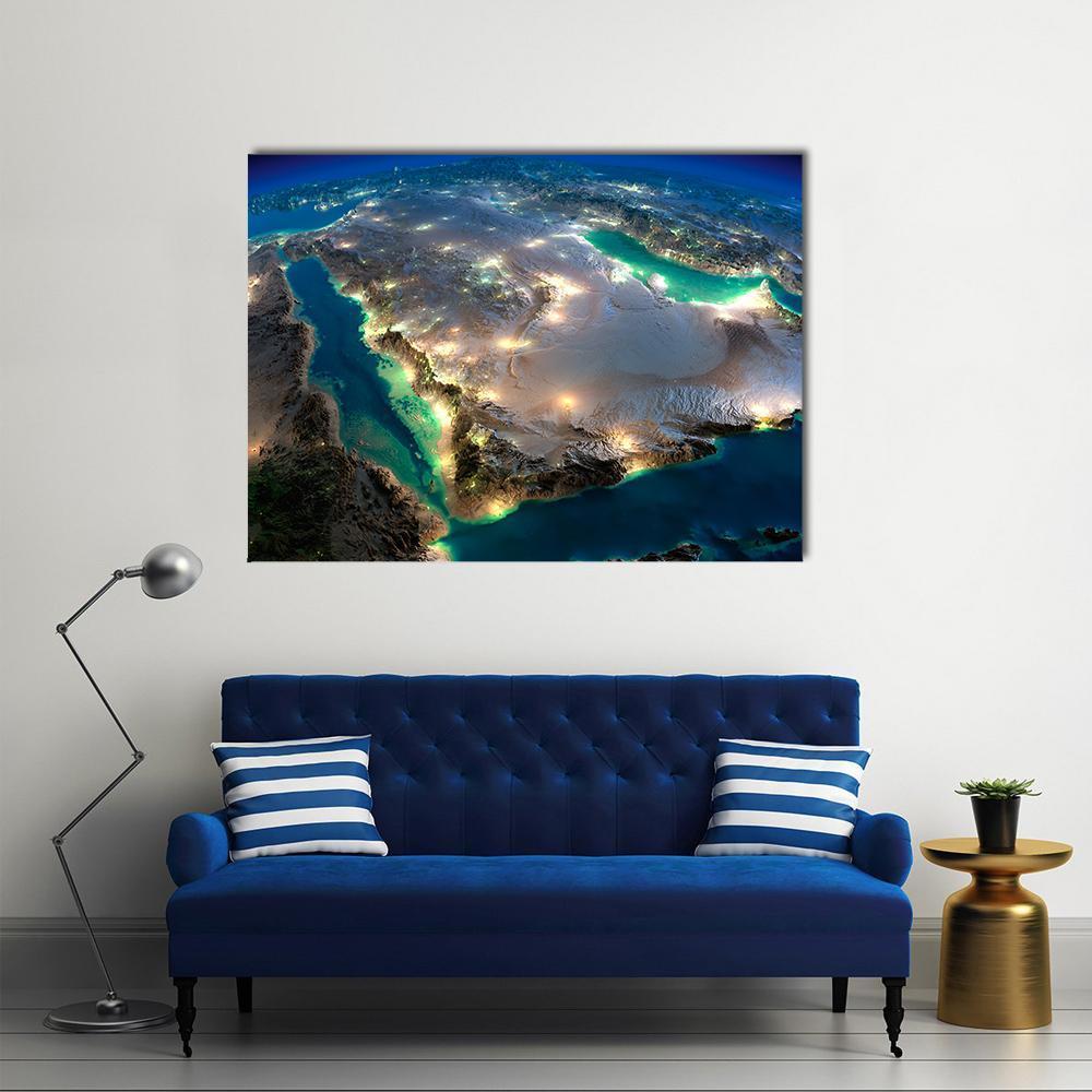 Space View Of Saudi Arabia Canvas Wall Art-1 Piece-Gallery Wrap-48" x 32"-Tiaracle