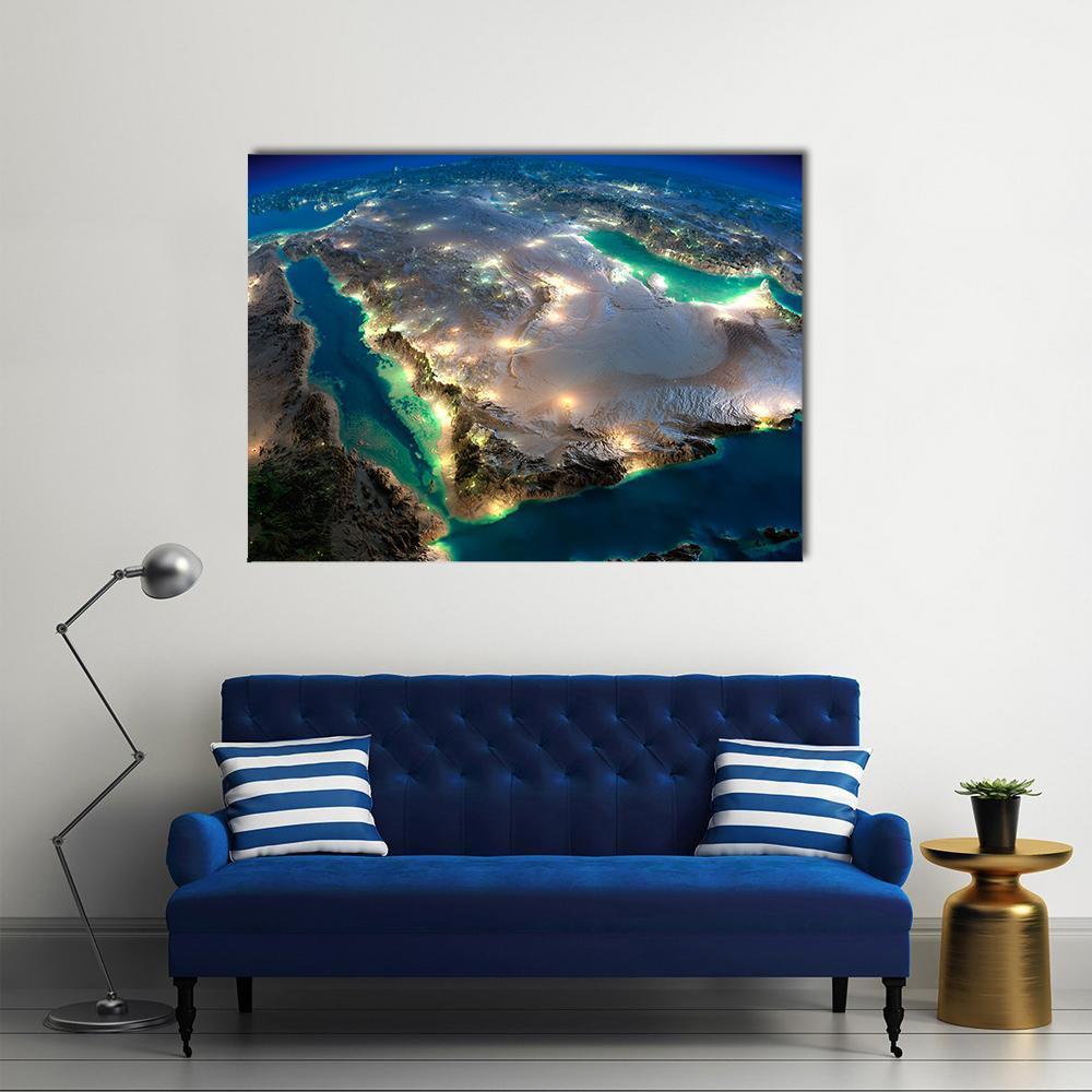 Space View Of Saudi Arabia Canvas Wall Art-1 Piece-Gallery Wrap-36" x 24"-Tiaracle