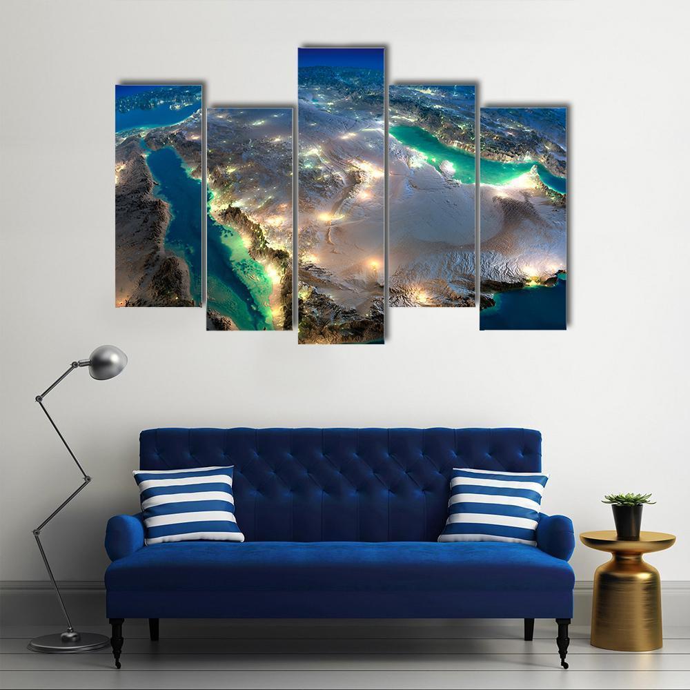 Space View Of Saudi Arabia Canvas Wall Art-5 Pop-Gallery Wrap-47" x 32"-Tiaracle