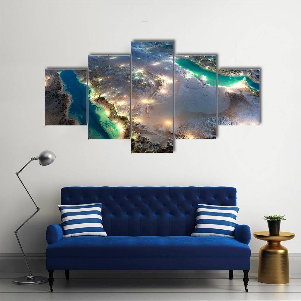 Space View Of Saudi Arabia Canvas Wall Art-5 Star-Gallery Wrap-62" x 32"-Tiaracle