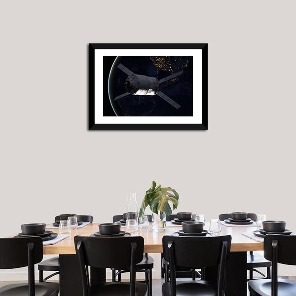 Spacecraft Over The Planet Earth Canvas Wall Art-5 Horizontal-Gallery Wrap-22" x 12"-Tiaracle