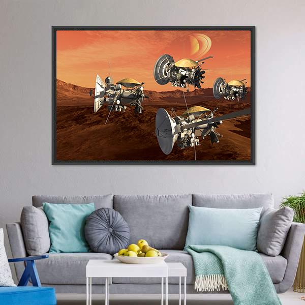 Spacecraft Probes On Mars Canvas Wall Art-5 Horizontal-Gallery Wrap-22" x 12"-Tiaracle