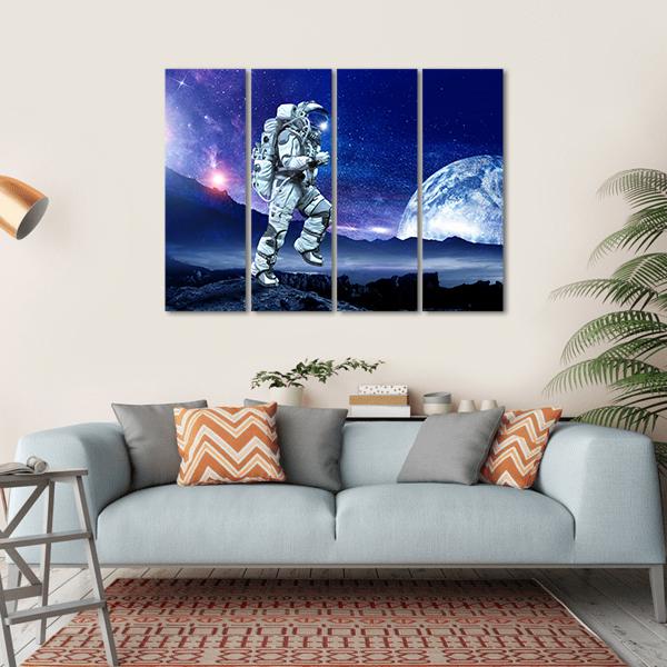 Spaceman Running Canvas Wall Art-4 Horizontal-Gallery Wrap-34" x 24"-Tiaracle