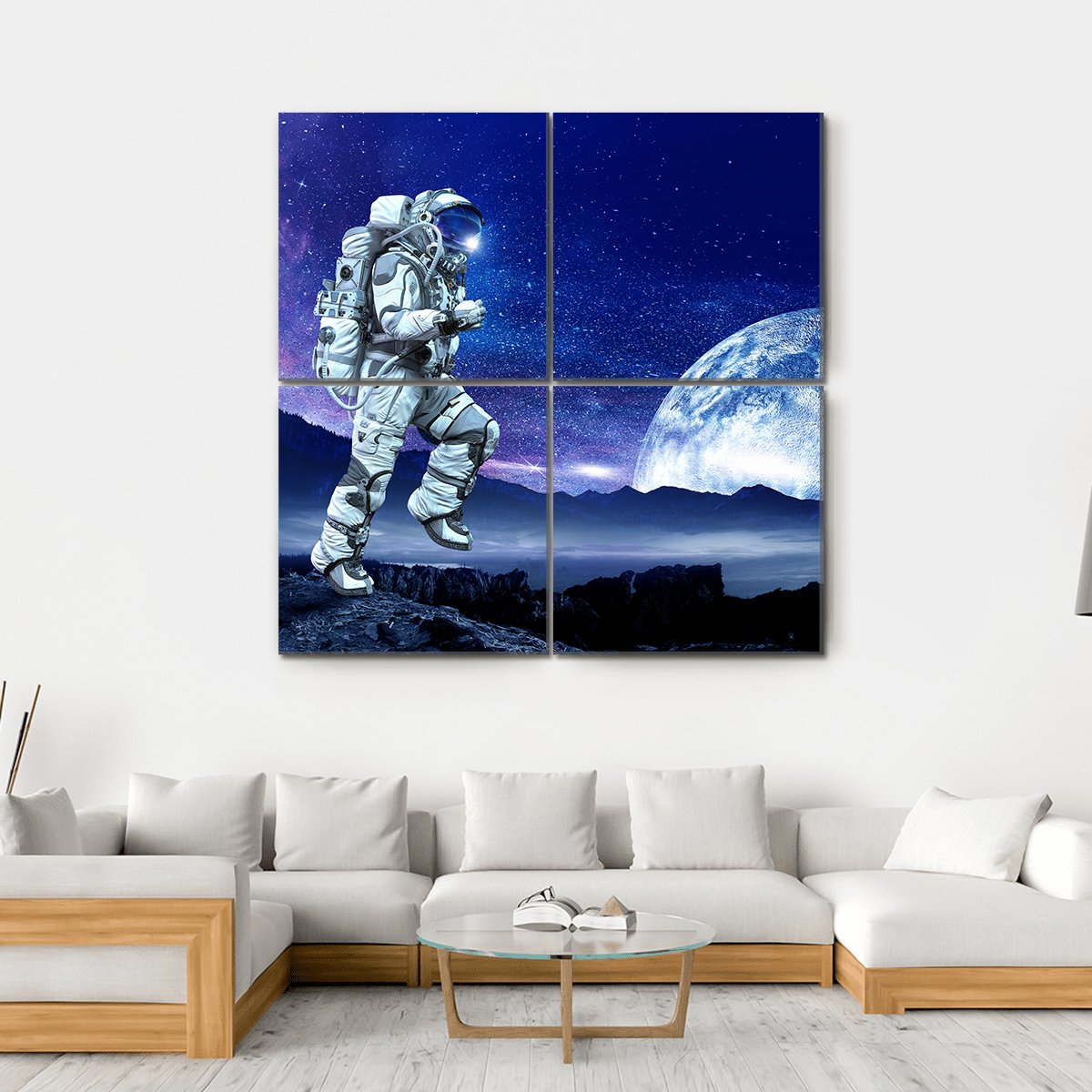 Spaceman Running Canvas Wall Art-4 Square-Gallery Wrap-17" x 17"-Tiaracle
