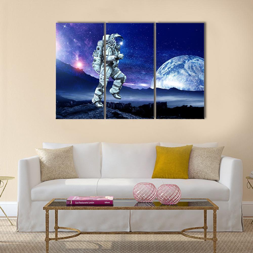 Spaceman Running Canvas Wall Art-3 Horizontal-Gallery Wrap-37" x 24"-Tiaracle