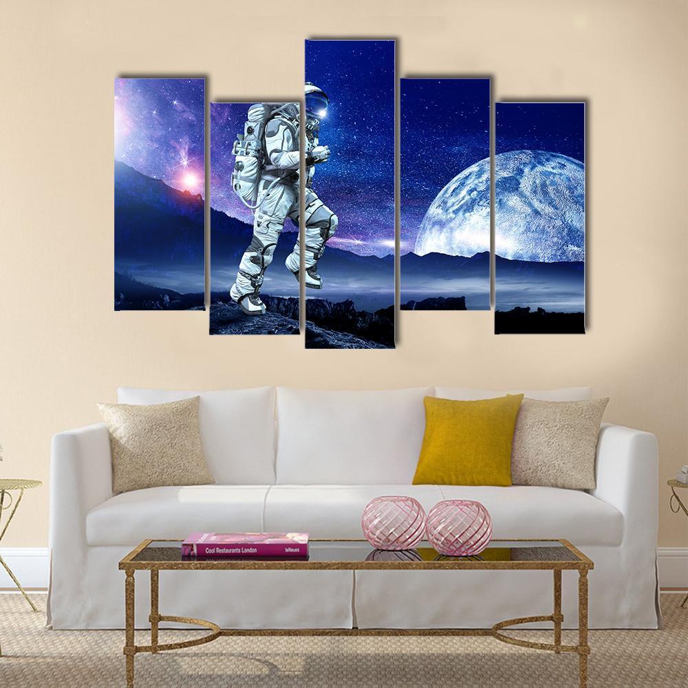 Spaceman Running Canvas Wall Art-5 Pop-Gallery Wrap-47" x 32"-Tiaracle