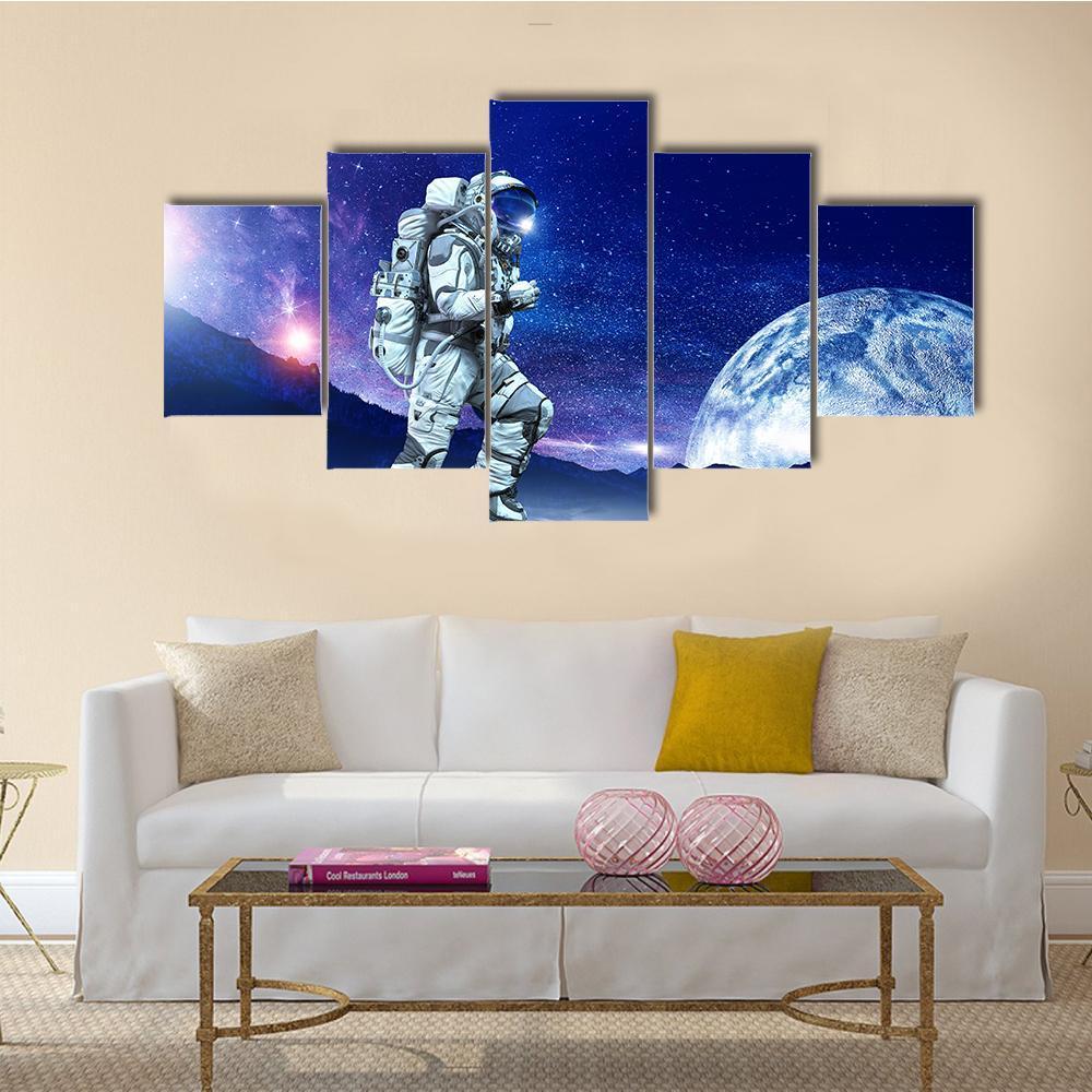 Spaceman Running Canvas Wall Art-1 Piece-Gallery Wrap-48" x 32"-Tiaracle