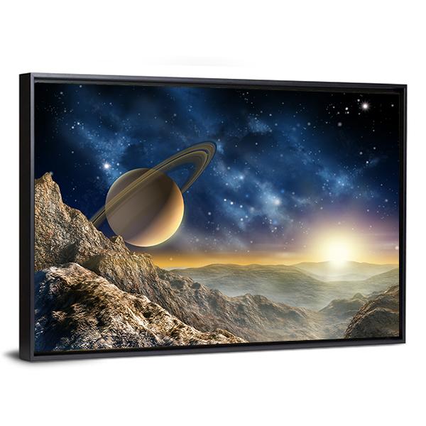 Spacescape Seen From Saturn Moon Canvas Wall Art-3 Horizontal-Gallery Wrap-25" x 16"-Tiaracle