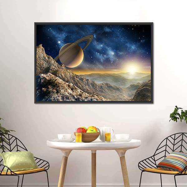 Spacescape Seen From Saturn Moon Canvas Wall Art-3 Horizontal-Gallery Wrap-25" x 16"-Tiaracle