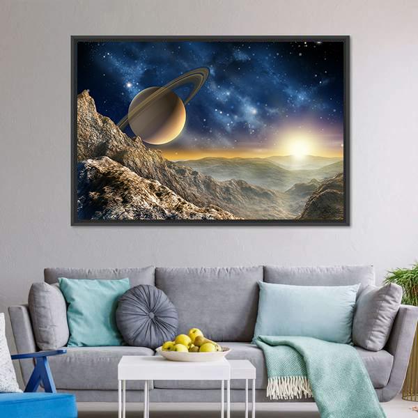 Spacescape Seen From Saturn Moon Canvas Wall Art-3 Horizontal-Gallery Wrap-25" x 16"-Tiaracle