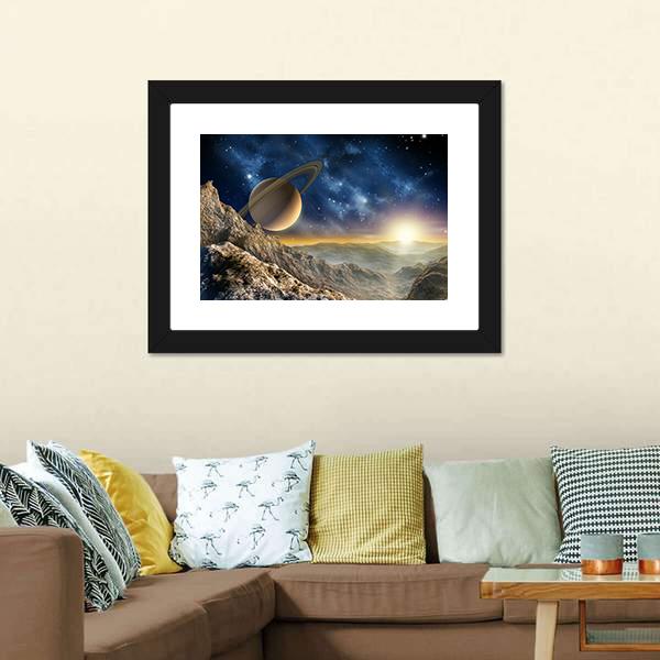 Spacescape Seen From Saturn Moon Canvas Wall Art-3 Horizontal-Gallery Wrap-25" x 16"-Tiaracle