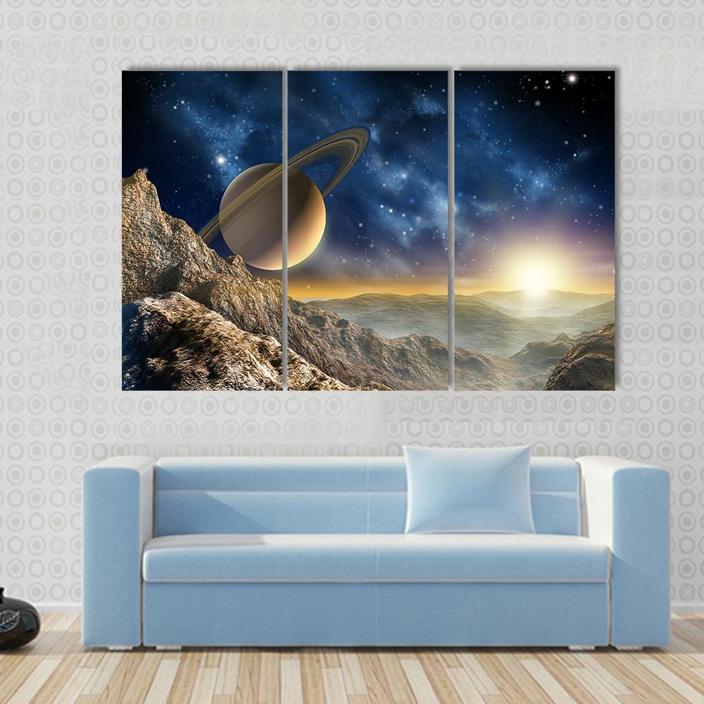 Spacescape Seen From Saturn Moon Canvas Wall Art-3 Horizontal-Gallery Wrap-37" x 24"-Tiaracle