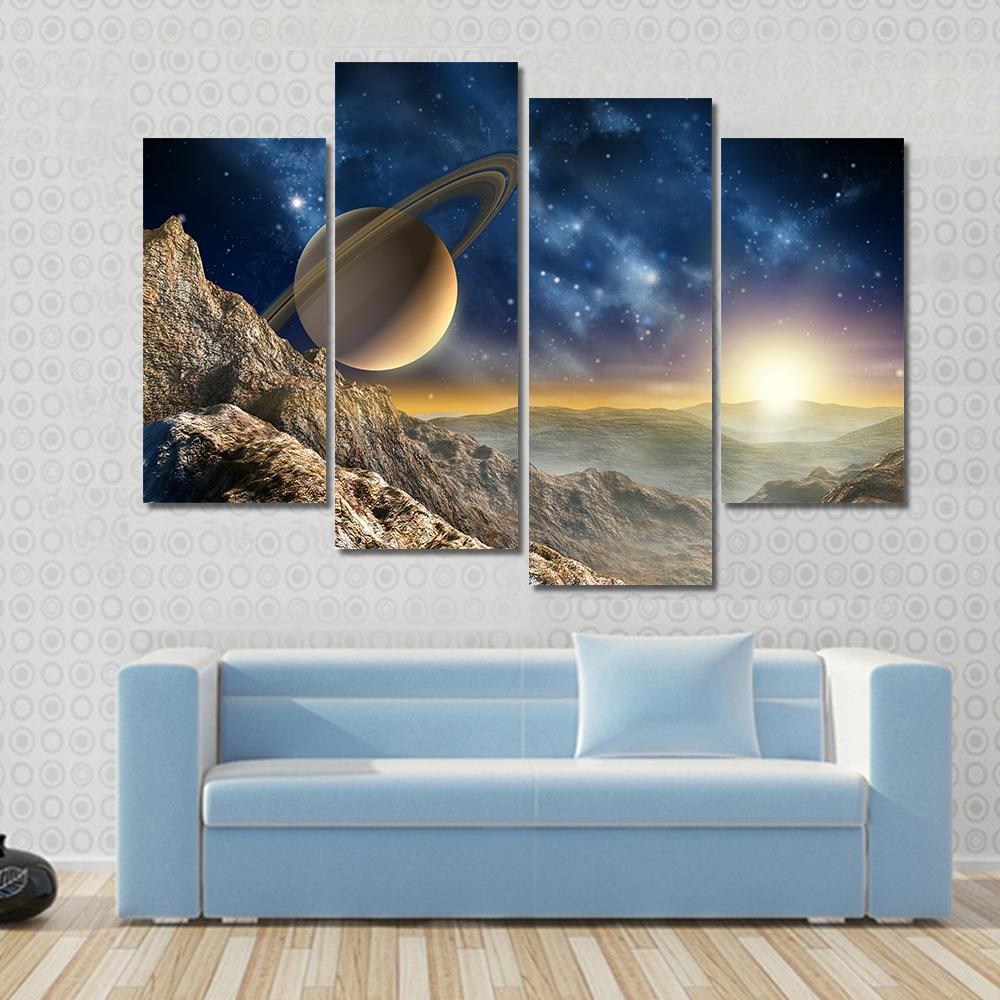 Spacescape Seen From Saturn Moon Canvas Wall Art-4 Pop-Gallery Wrap-50" x 32"-Tiaracle
