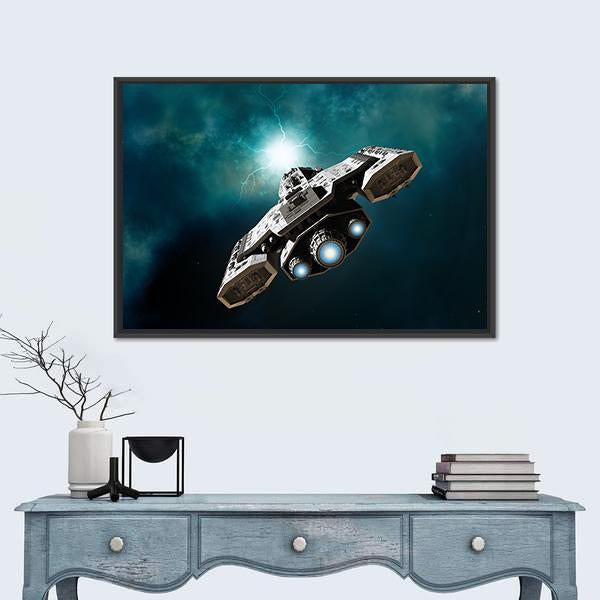 Spaceship About To Enter A Wormhole Canvas Wall Art-1 Piece-Floating Frame-24" x 16"-Tiaracle